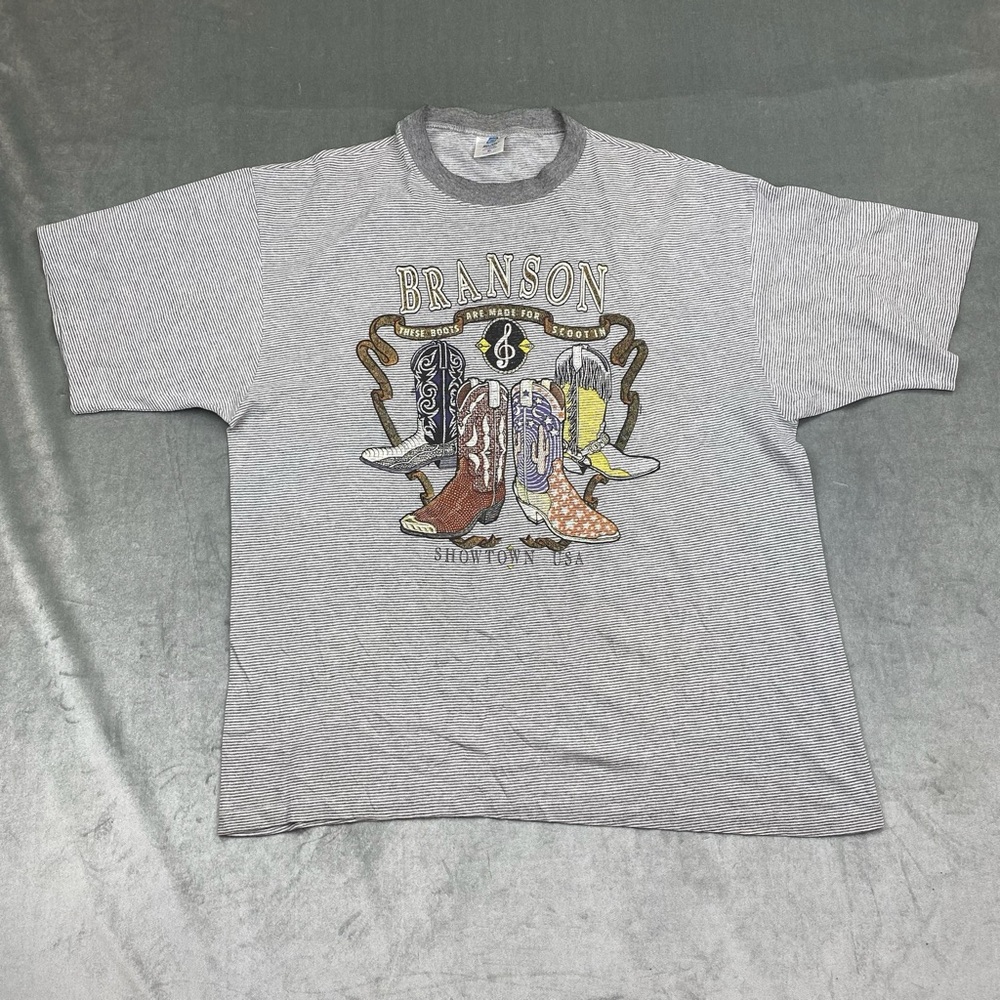 VTG Branson Graphic T Shirt Cowboy Boots USA Single Stitch XL